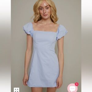 Off the shoulder light blue mini dress